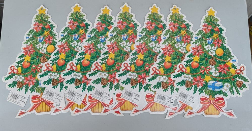 7 Vintage Die Cut Christmas Tree Double Sided NOS
